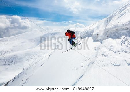 Skier Standing On Top, Snow.