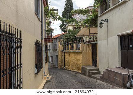 XANTHI, GREECE - SEPTEMBER 23, 2017: Street and old houses in old town of Xanthi, East Macedonia and Thrace, Greece