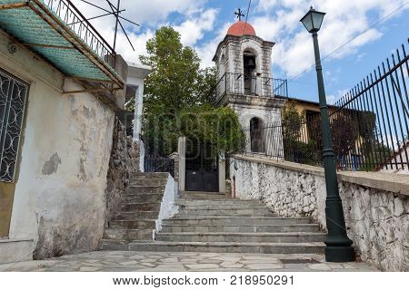 XANTHI, GREECE - SEPTEMBER 23, 2017: Street and old houses in old town of Xanthi, East Macedonia and Thrace, Greece