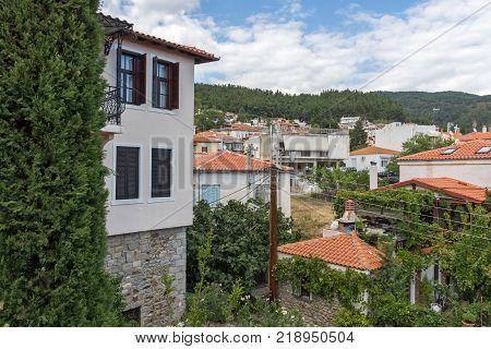 XANTHI, GREECE - SEPTEMBER 23, 2017: Street and old houses in old town of Xanthi, East Macedonia and Thrace, Greece