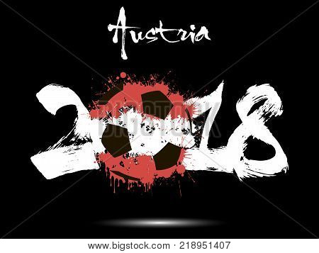 Abstract number 2018 and soccer ball painted in the colors of the Austria flag. Vector illustration