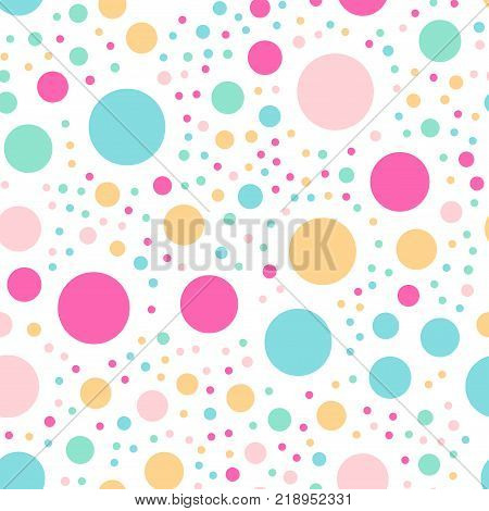 Colorful Polka Dots Seamless Pattern On White 3 Background. Ravishing Classic Colorful Polka Dots Te