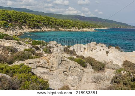 Seascape of Orange Beach Kavourotripes at Sithonia peninsula, Chalkidiki, Central Macedonia, Greece