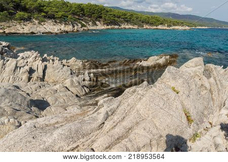 Seascape of Orange Beach Kavourotripes at Sithonia peninsula, Chalkidiki, Central Macedonia, Greece