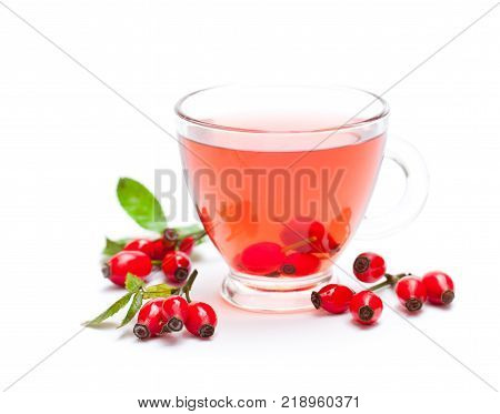 Fresh Tea With Rosehip Isolated On White