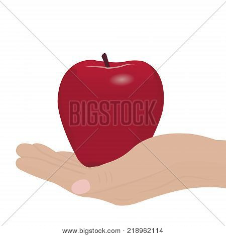 A red apple in a hand vector illustration