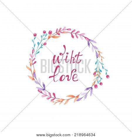 Watercolor frame with wreame of leaf on white background. EPS10