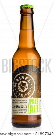 GRONINGEN, NETHERLANDS - DECEMBER 17, 2017: Bottle of Maisels Pale Ale beer isolated on a white background