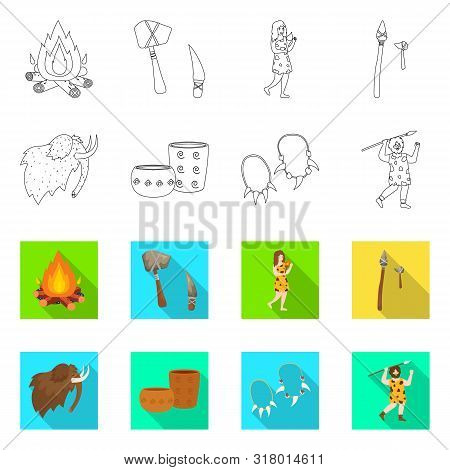 Vector Illustration Of Evolution And Neolithic Symbol. Set Of Evolution And Primeval Vector Icon For