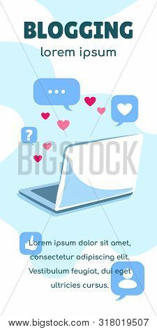 Vertical Banner Template. Vector Concept With Laptop, Icons And Symbols For Online Communication And