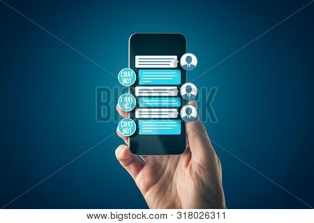 Chatbot Smart Phone Artificial Intelligence Communication Concept. Chatbot Is New Trend In B2c Commu
