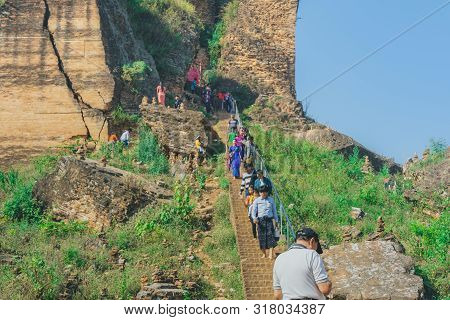 Mingun-myanmar, January 20, 2019 : Unidentified Tourists Come To Visit And Take Photographys At The