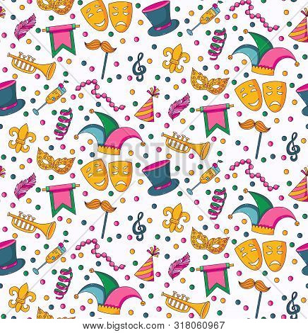 Masquarade Carnival Festive Party Colorful Icons Seamless Vector Pattern