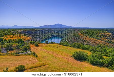 Aerial View Of The Brljan Lake Located Downstream Of Bilusic Buk On The Exit From Canyon Of Krka Riv