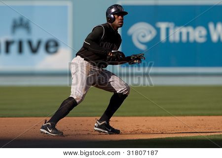 LOS ANGELES - 30. května: Colorado Rockies 2B Eric Young Jr. #1 během utkání MLB mezi na Colorado