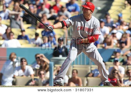 LOS ANGELES - 22 Ağustos: Kırmızı 1B Joey Votto #19 22 Ağustos 2010 Dod kırmızı Dodgers oyun sırasında