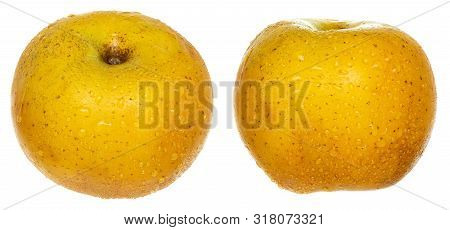 Two Pieces Of Yellow Apple (chantecler, Chanteclerc, Malus Domestica). Variety Mix Of Golden Delicio