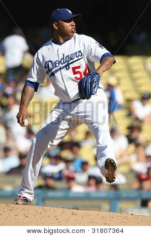 LOS ANGELES - AUG 22: Dodgers P Ronald Belisario #54 under røde vs Dodgers spillet på Aug 22, 201