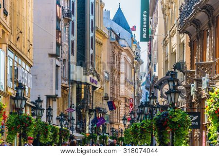 Famous Vaci Street, The Main Shopping Street In Budapest