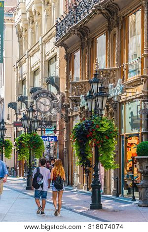 Famous Vaci Street, The Main Shopping Street In Budapest
