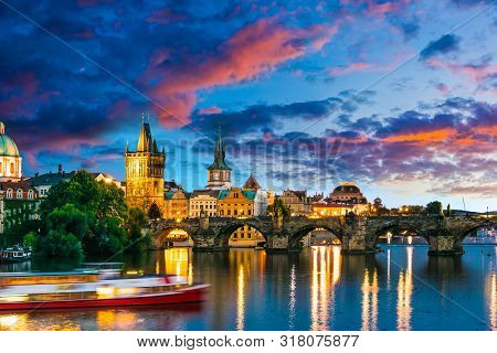 View Of Dowtown Prague With Charles Bridge Over Vltava