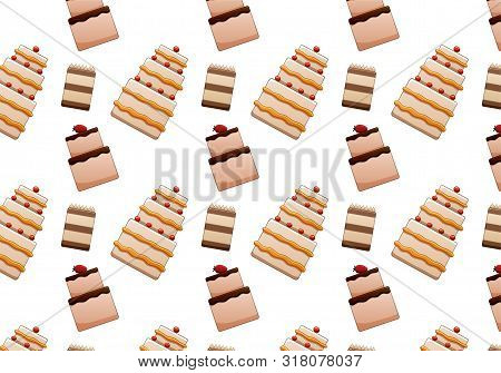 Pattern With Different Cakes On White Background