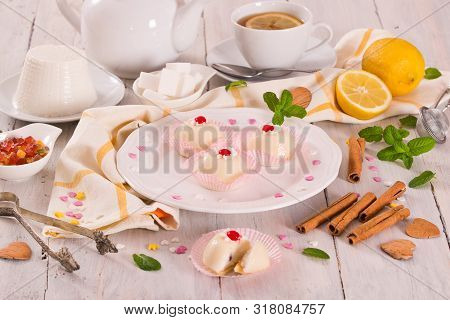 Sicilian Ricotta Cake (cassata) On White Dish.