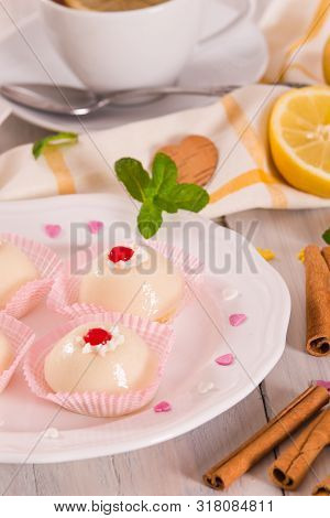Sicilian Ricotta Cake (cassata) On White Dish.