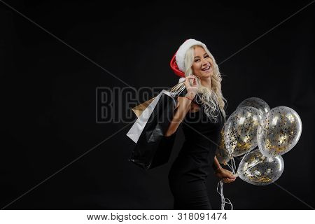 Brightfull Expressions Portrait Of Happy Emotions Girl In Santa Hat Celebrating Christmas Party On B