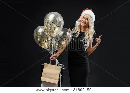 Brightfull Expressions Portrait Of Happy Emotions Girl In Santa Hat Celebrating Christmas Party On B
