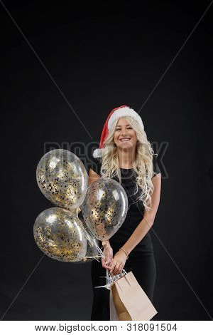 Brightfull Expressions Portrait Of Happy Emotions Girl In Santa Hat Celebrating Christmas Party On B
