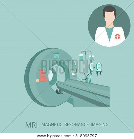 Magnetic Resonance Imaging Machine, Portrait Of A Doctor - Isolated On A Light Background - Flat Sty