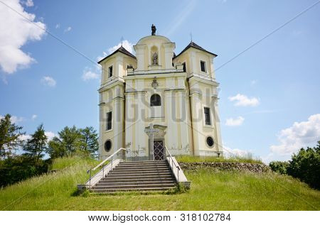 Small baroque pilgrimage church on Makova hora near Smolotely village, Czech Republic