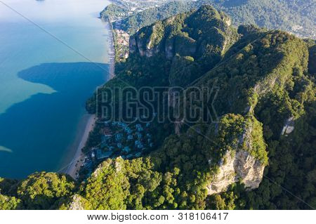Travel vacation background - Aerial view of Railay beach, one of the most famousm, luxurious beach of Krabi, Thailand.