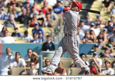 LOS ANGELES - 22 Ağustos: Kırmızı 1B Joey Votto #19 Ağustos 22 2010 Dodg da kırmızı Dodgers oyun sırasında