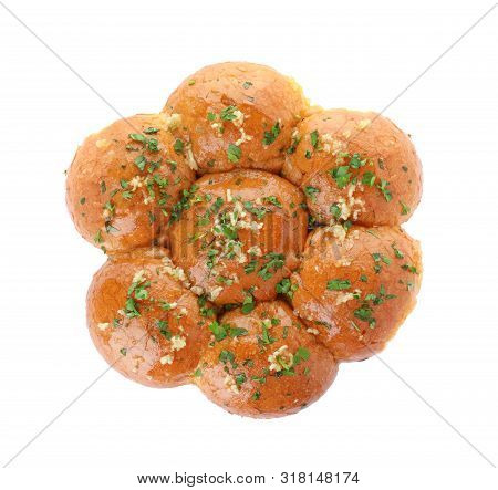 Traditional Ukrainian Garlic Bread (pampushky) On White Background, Top View