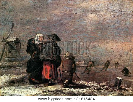 USSR - CIRCA 1982: Postkort trykt i USSR viser lodtrækningen af Claes Molenar (1630-1676) 