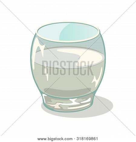 Rocking Tumbler. Short Glass Cup With Water. Drinking Vessels. Small Transparent Tableware With Liqu