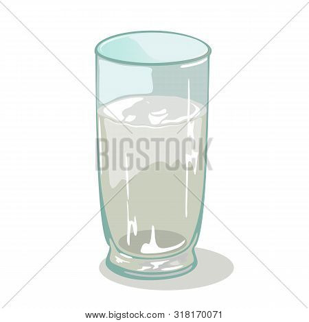 Long Faceted Glass Cup With Water. Drinking Vessels. Transparent Tableware With Chemical Or Medical 