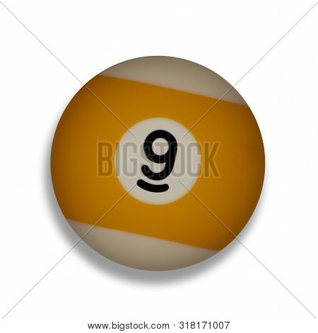 Isolated Number 9 Yellow Pool Ball, With Drop Shadow On A White Background