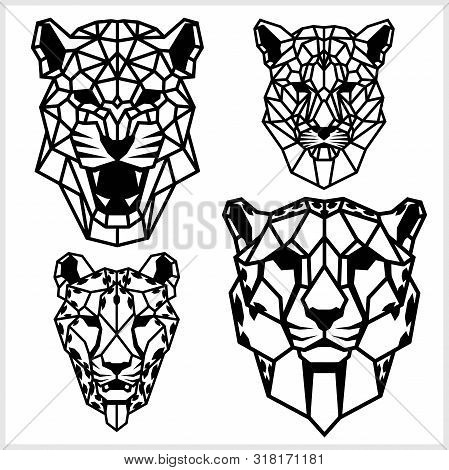 Cheetah And Panter - Animal Heads Icons. Vector Geometric Illustrations Of Wild Life Animals.