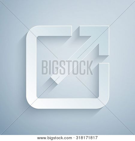Paper Cut Open In New Window Icon Isolated On Grey Background. Open Another Tab Button Sign. Browser