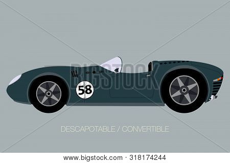 Vintage Street Racing Car, Side View, Flat Design Style