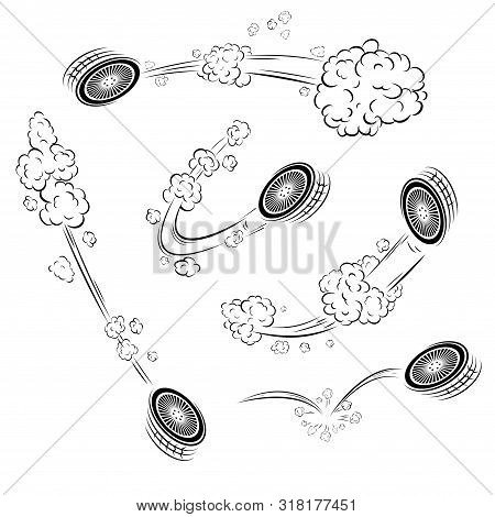 Set Of Differrent Black Outline Movement Tracks And Car Wheels