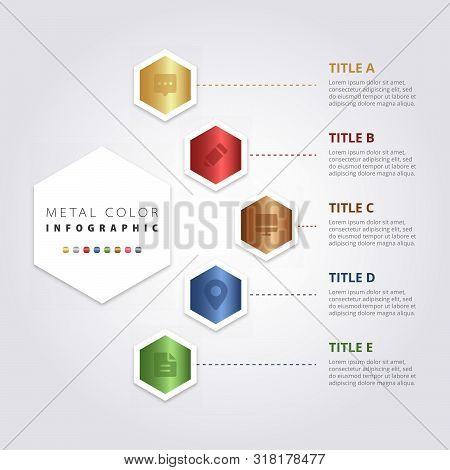 Metal Color Infographic Vector Design, Metallic Gradient Colorful Ui Template, Elegant Business Work