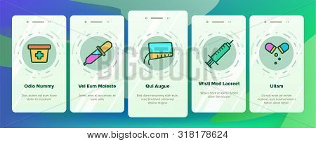 Color Dosage, Dosing Drugs Vector Onboarding Mobile App Page Screen. Pharmacological Medications Dos