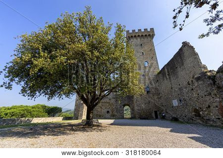 Medieval Castle Of Castelnuovo Magra, La Spezia, Liguria, Italy,  Historic Town In Lunigiana