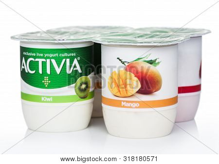 London, Uk - August 18, 2019: Pack Of Activia Exclusive Live Yogurt Cultures With Mango And Kiwi On 