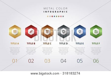 Metal Color Infographic Vector Design, Metallic Gradient Colorful Ui Template, Elegant Business Work