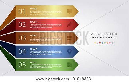 Metal Color Infographic Vector Design, Metallic Gradient Colorful Ui Template, Elegant Business Work